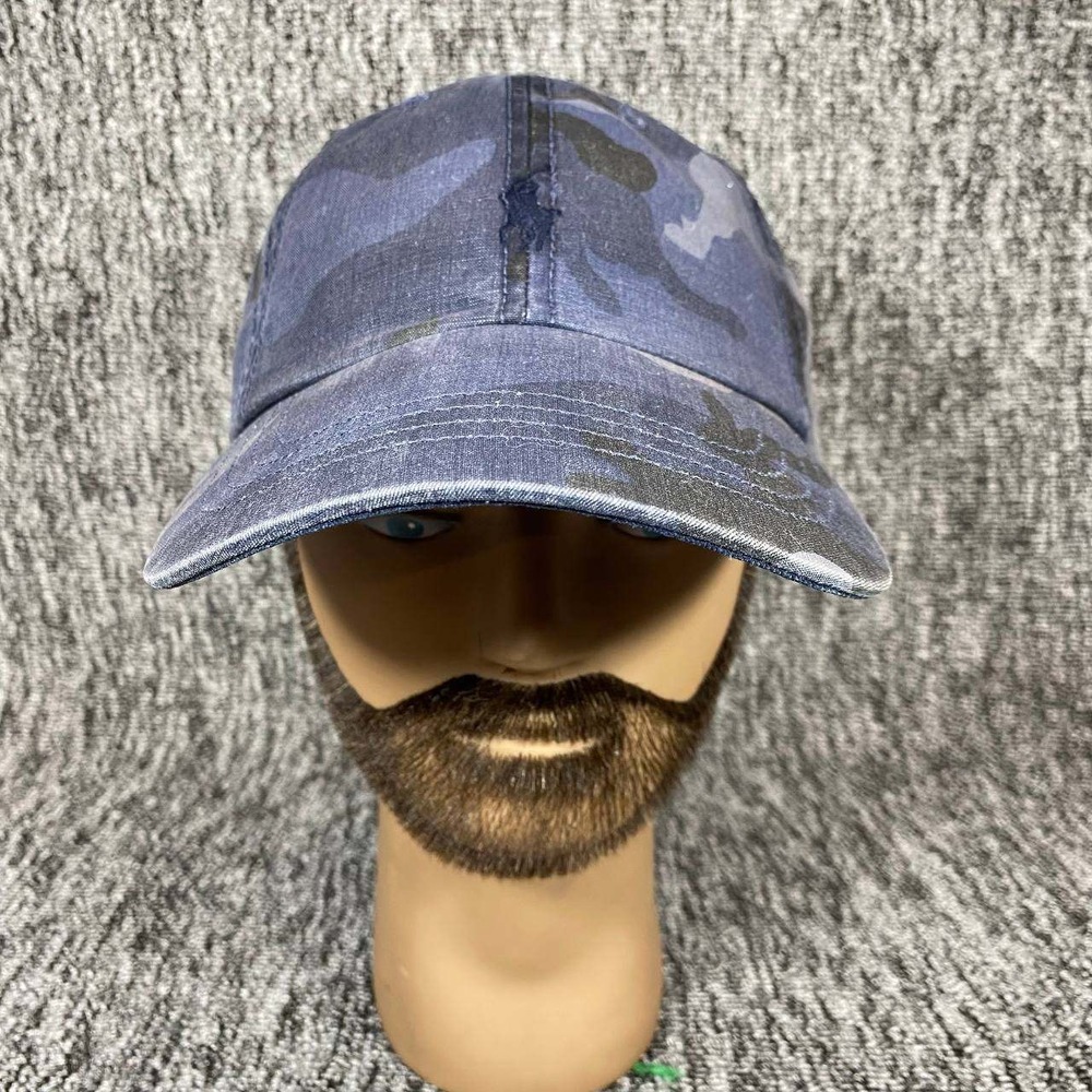 Polo Ralph Lauren Hat Mens One Size Blue Camo Adjustable Cotton Baseball Cap - Picture 2 of 11
